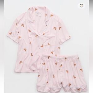 Aerie Light Pink Croissant Real Soft Pajama Set